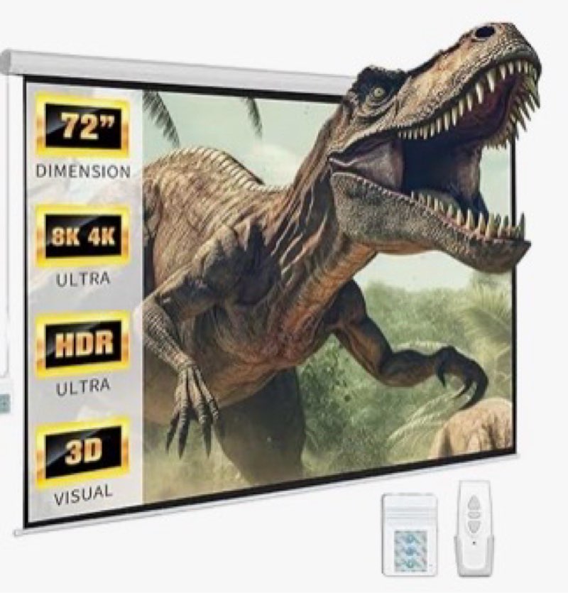 dinah 72 inch electric projector screen with remote, automatic air indoor drop down, motorized 4k 3d