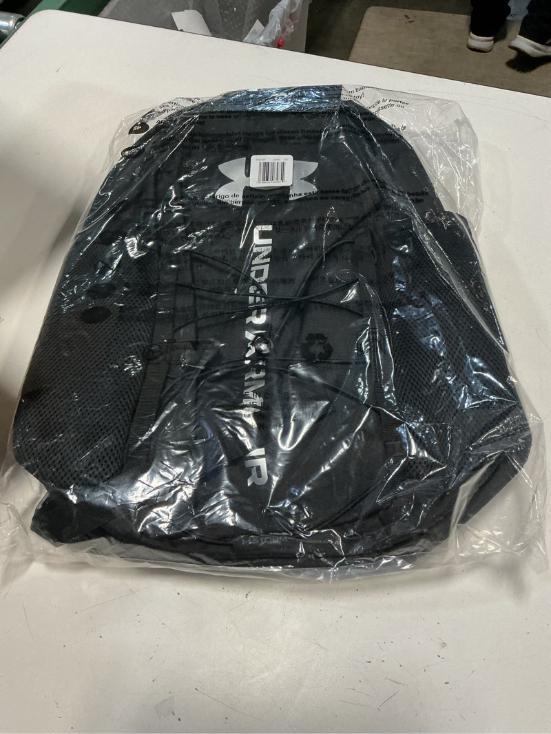 Condition photo showing Good Condition for under armour unisex hustle sport 6.0 backpack, (001) black/black/metallic silver, one size fits most one size fits most (001) black / black / metallic silver