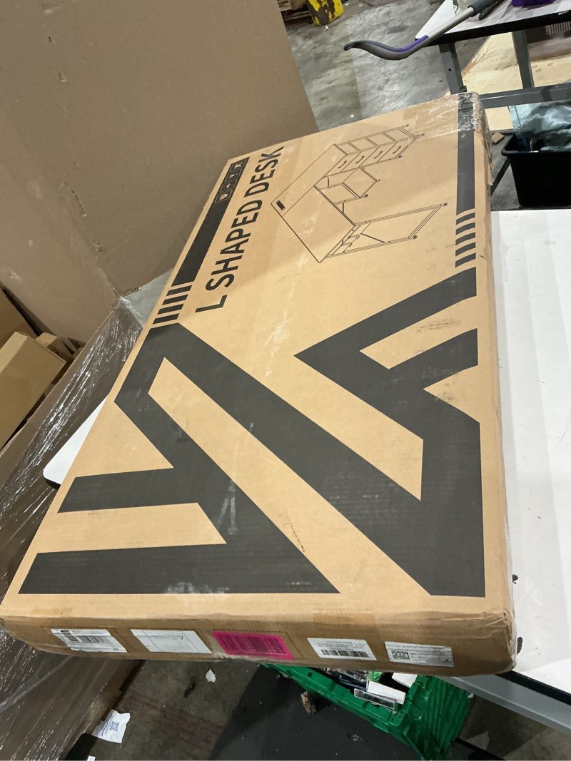 Condition photo showing As Is for aodk l shaped gaming desk with 4 drawers, 53" reversible home office desks with power outlets, l shaped computer desk with usb charging port and host stand, corner desk, easy to assemble, grey grey 53 inch