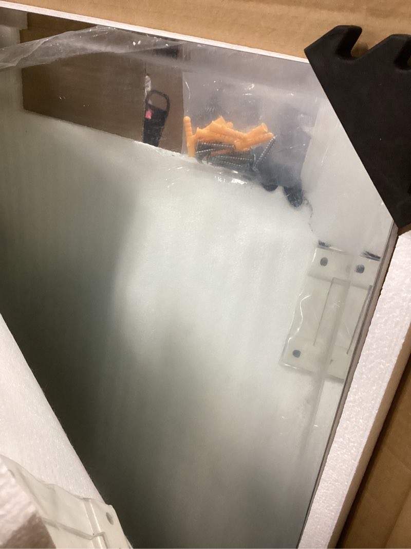 Condition photo showing Good Condition for Frameless Bathroom Mirror for Wall, 24"x48" Beveled Bathroom Vanity Mirror, Wall Mount Mirrors for Bedroom Entryway Living Room Hangs Horizontally or Vertically 48"L x 24"W