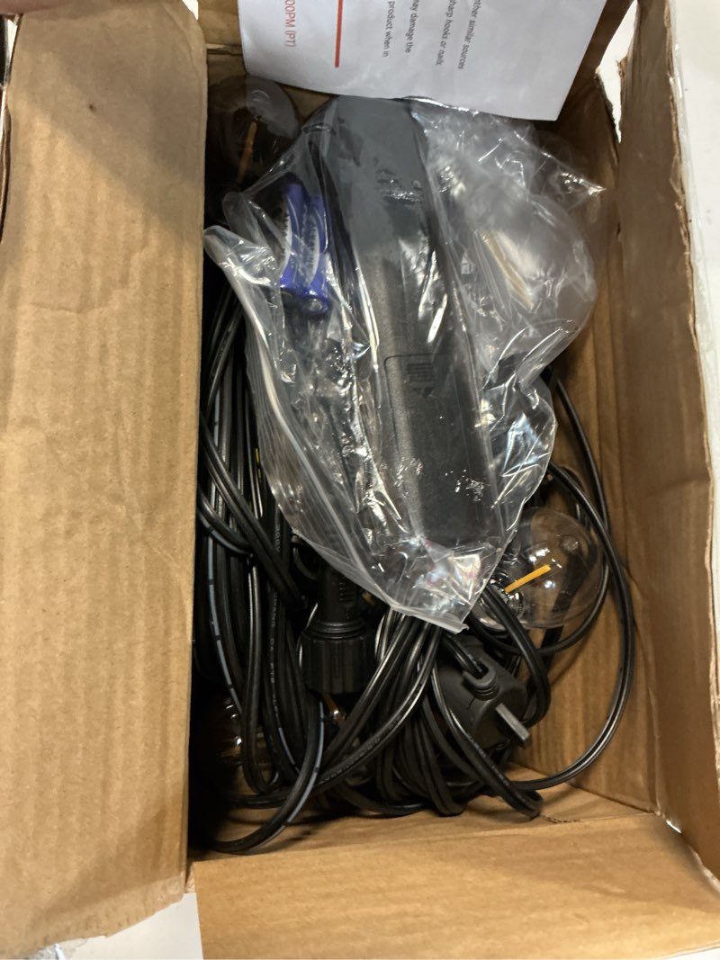Condition photo showing Good Condition for addlon 50ft led outdoor string lights with edison shatterproof bulbs, weatherproof strand, commercial grade patio lights, decorative for garden or patio, black
