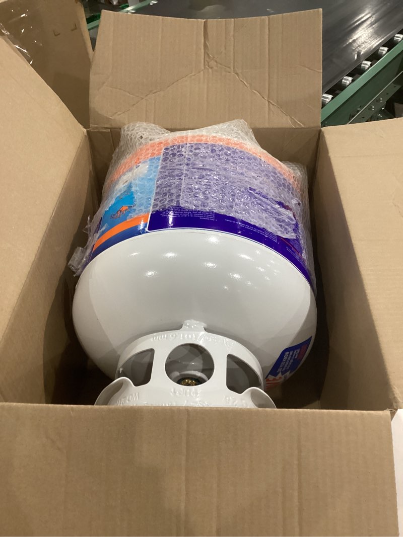 Condition photo showing As Is for Flame King YSN230b 20 Pound Steel Propane Tank Cylinder with OPD Valve and Built-in Gauge, 20 lb Vertical