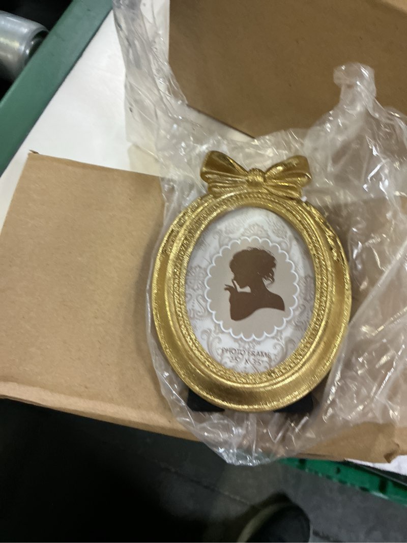 Condition photo showing New/Like New for qunclay 4 pcs mini gold vintage picture frame small rectangle oval antique resin photo frames with glass front tabletop and wall hanging baroque ornate for home wedding decor (2.5 x 3.5 inch) 4 2.5 x 3.5 inch