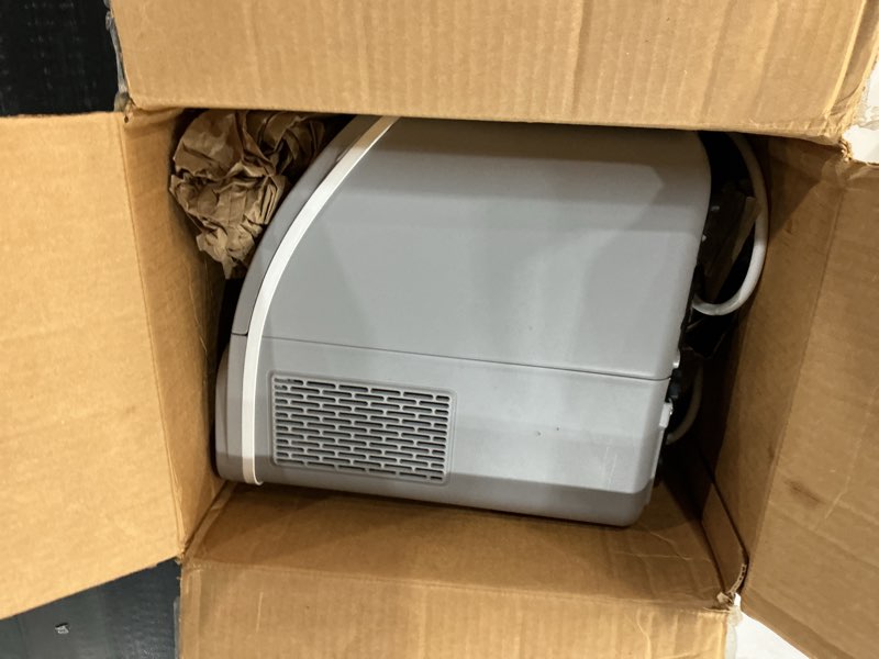 Condition photo showing As Is for Countertop Ice Cube Maker Machine with External Water Tank,16Pcs/5Mins,34Lbs/Day,2 Ways to Add Water,Portable Compact Small Ice Maker with Self-Cleaning,Perfect for Home/Kitchen/Camping/RV GREY