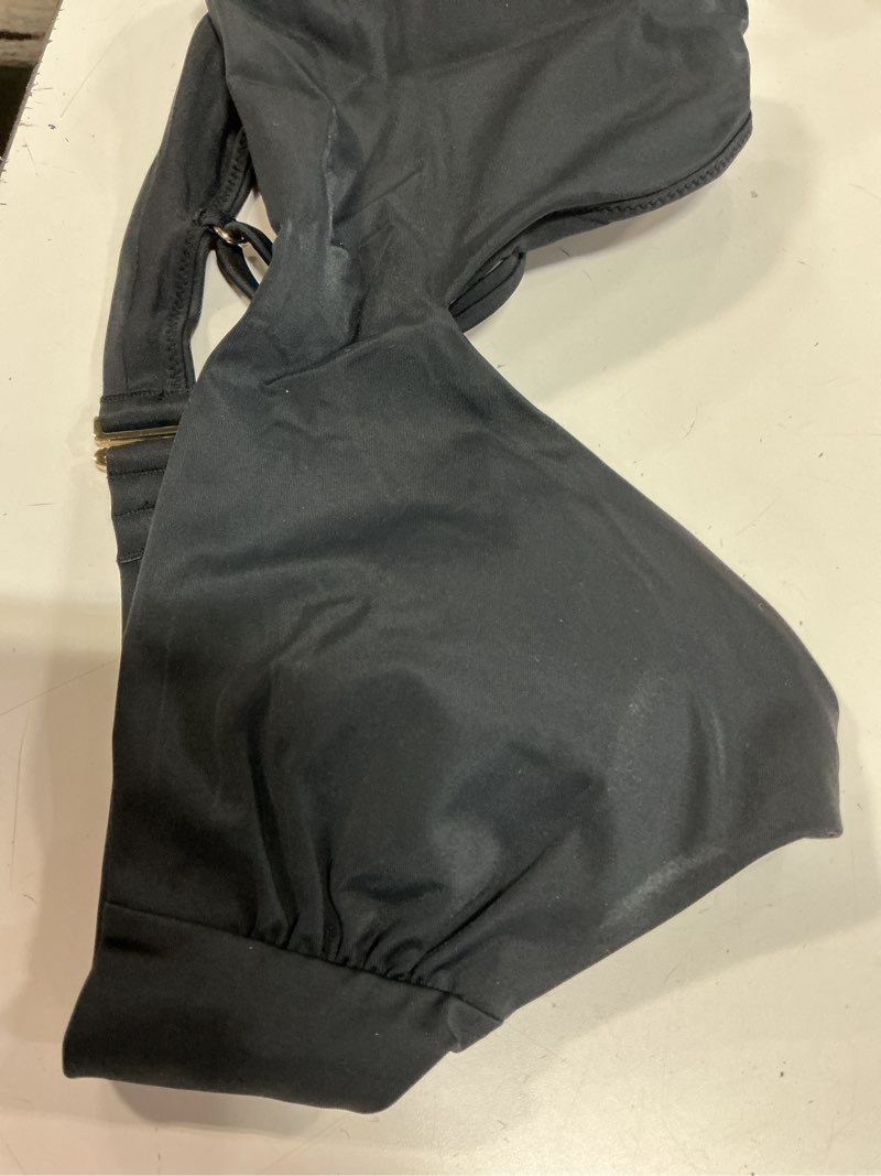 Condition photo showing As Is for italian v-neck bikini top, m, black