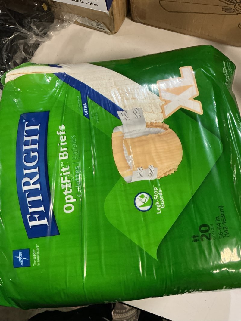 Condition photo showing New/Like New for fitright adult diapers, extra+ heavy absorbency, xl (waist size 56in-64in), 20 count, optifit incontinence briefs for men and women, disposable, moisture-wicking, leak protection, 20 count x-large