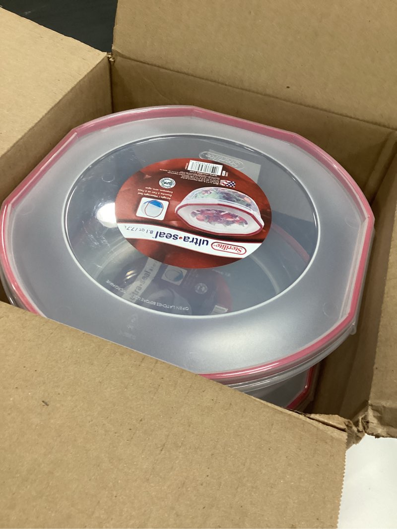 Condition photo showing Good Condition for sterilite ultra-seal 8.1 qt bowl, large airtight food storage container, latching lid, microwave and dishwasher safe, clear with red gasket, 2-pack 8.1 quart 2 pack