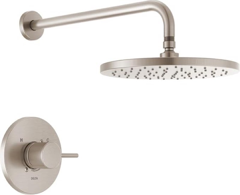 *similar to stock photo*Delta Modern 14 Series Round Rain Shower Faucet Set, Brushed Nickel Shower Head and Handle Set, Valve Trim Kit, Spotshield Stainless