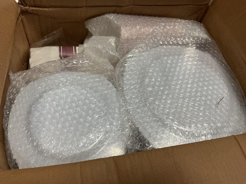 Condition photo showing Good Condition for bestluck 350pcs rose gold plastic plates for 50 guests, disposable dinnerware sets include 100 rose gold rim plastic plates, 50 silverware and cups, 50 pre rolled napkins for party, and graduation rose gold 50 guests set