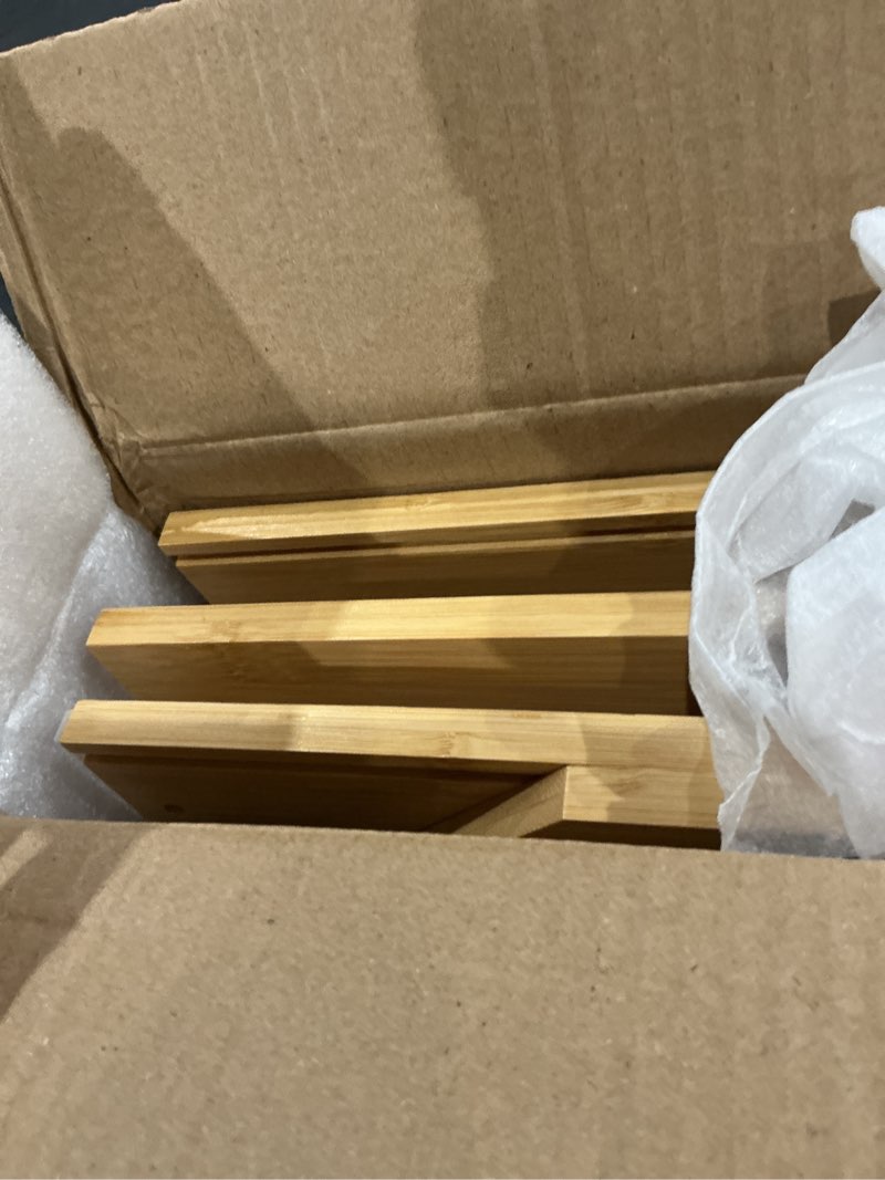 Condition photo showing As Is for large bread box,bamboo wood for kitchen counter, corner bread box, large capacity bread storage bin
