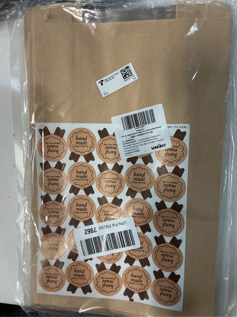 Condition photo showing New/Like New for 30 pack large bread bags for homemade sourdough bread - kraft paper storage bakery bags with clear window bonus 50 seal stickers for sourdough sandwich (13.7x8.2x3.5 inches, brown) ?brown 30 pack