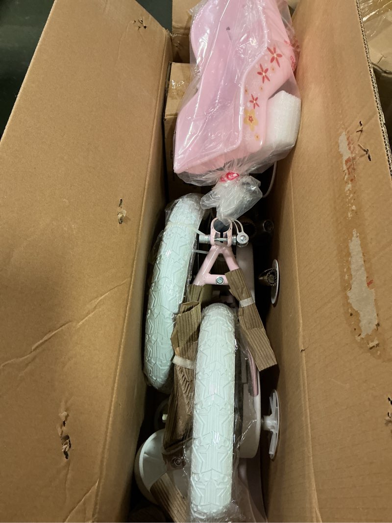 Condition photo showing Good Condition for JOYSTAR Unicorn Kids Bike for Girls Ages 2-9 Years Old, 12 14 16 18 Inch Kids Bike with Training Wheels, Doll Seat, Streamers and Basket, Toddler Girls Bike, Multiple Colors Pink 14 Inch With Training Wheels