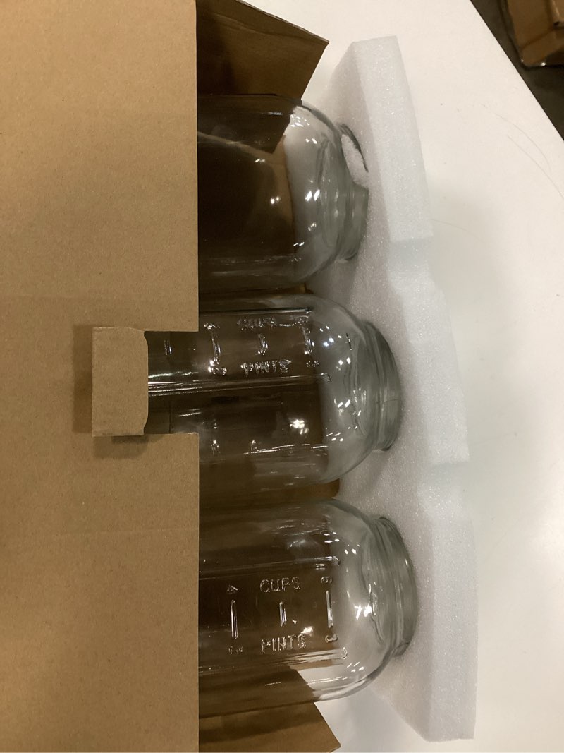 Condition photo showing New/Like New for fyndrax 64 oz wide mouth mason jars with lids, clear heavy duty glass airtight storage canning jar and band half gallon / 2 quart fermenting, pickling, storing, pack of 3 3 pack
