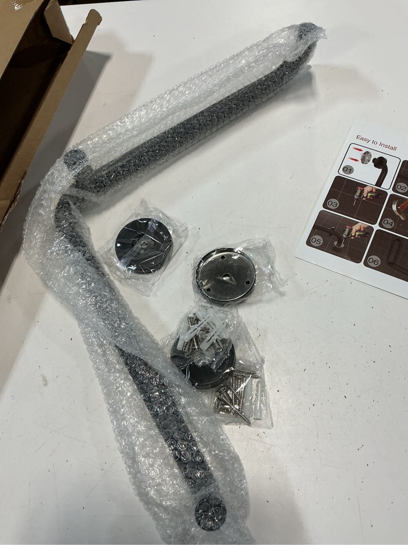 Condition photo showing New/Like New for Black Angled Grab Bar 16x16 Inch, Stainless Steel Bathroom Grab Bar w/Anti-Slip Knurled Grip, Wall Mounted Bathtub Toilet Safety Handrail for Elderly Senior, L-Shaped Grab Bar for Shower Black 16x16 inch