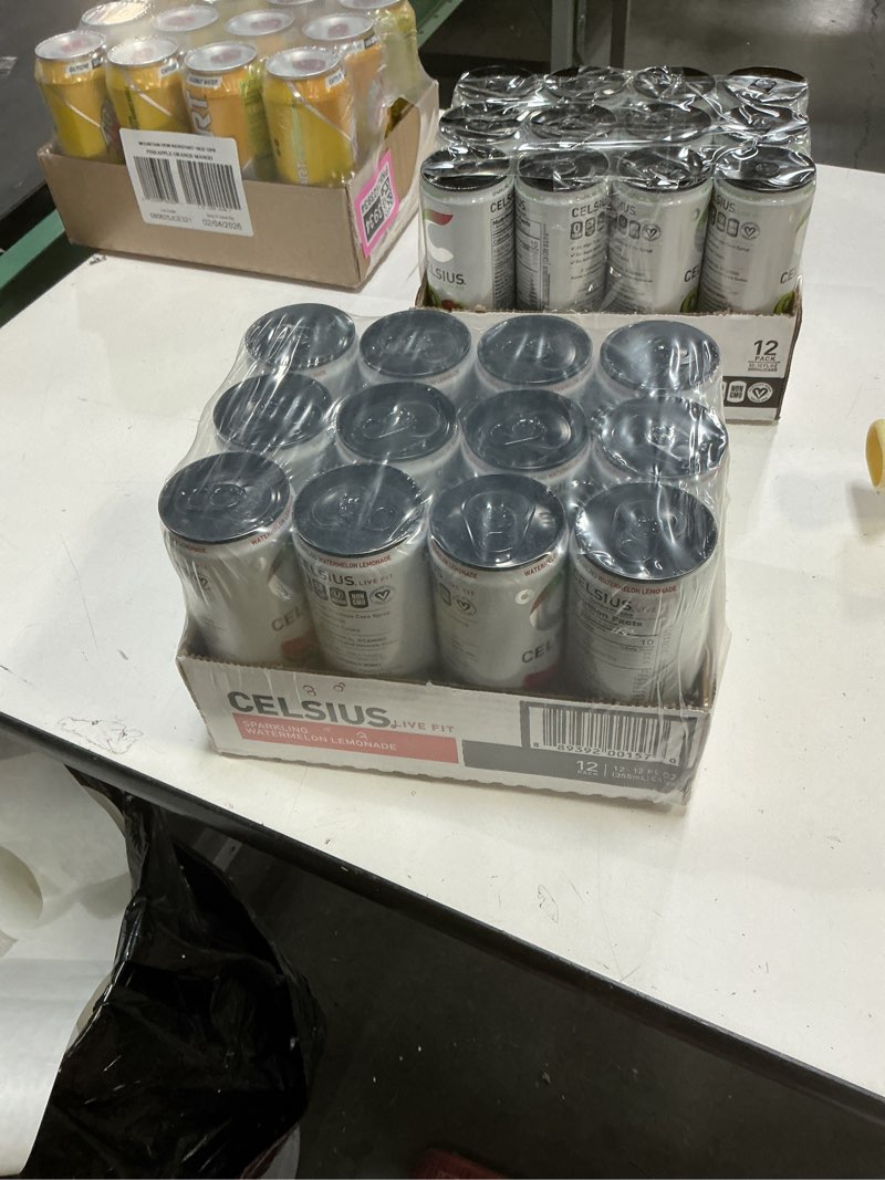 Condition photo showing New/Like New for ((EXP:10/2026))CELSIUS Sparkling Watermelon Lemonade, Sugar Free Energy Drink, 12 Fl Oz (Pack of 12)