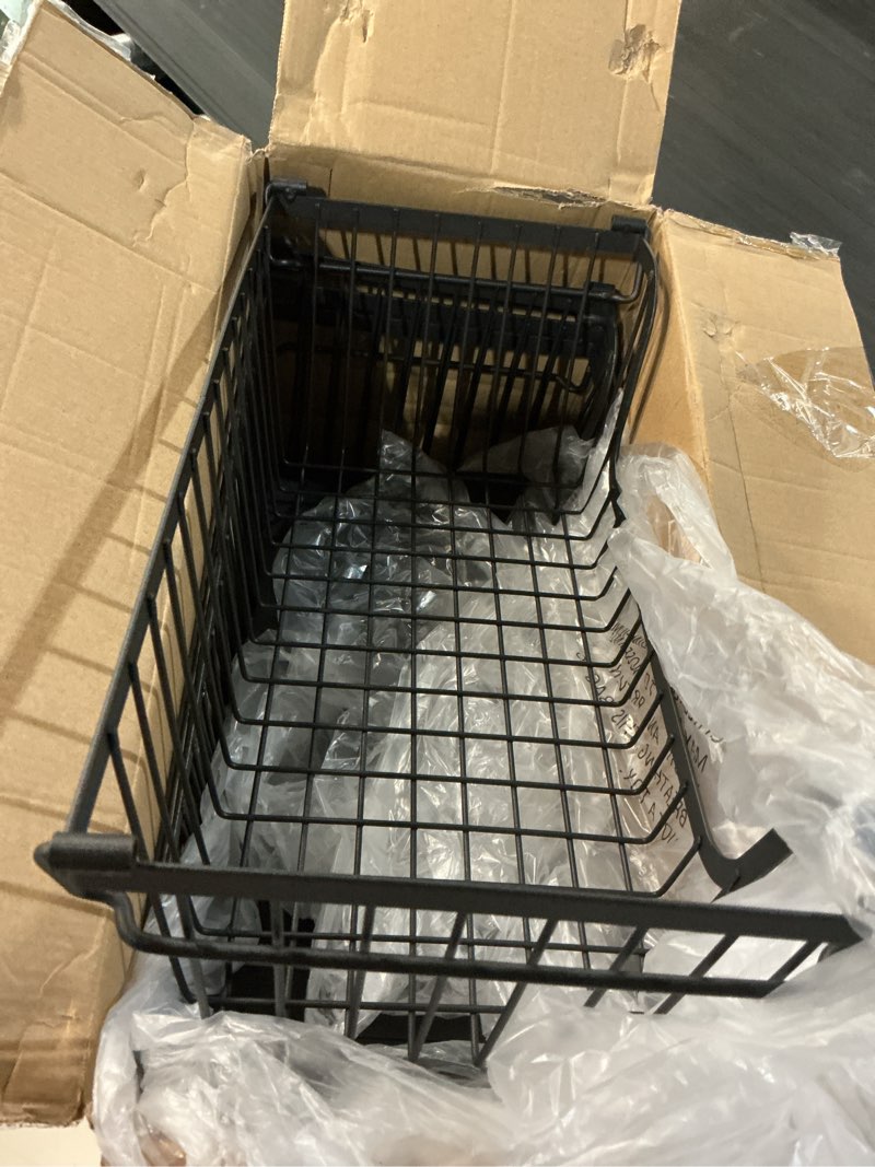 Condition photo showing Good Condition for gaokase 4 pcs stackable wire baskets for pantry organizers and storage,vegetable fruit basket for countertop,kitchen storage metal baskets,produce potato onion storage bin,black 1-black