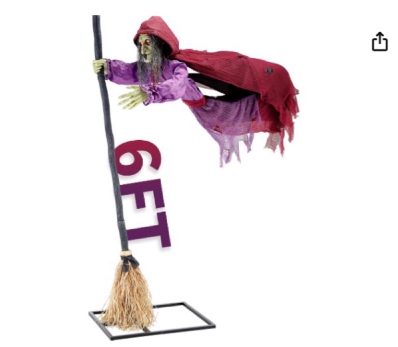 Halloween Animatronics Flying Witch Decorations, 6ft Animated Floating Witch with Sound Activated, Creepy Talking Sound, Mouth Move, Light Up Eyes, Haunted Decor Horror Prop for Outdoor, Yard Lawn