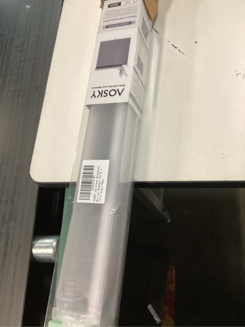 Condition photo showing New/Like New for AOSKY Cordless Roller Shades Blackout Blinds for Windows Room Darkening Rolled Up Shades with Spring System, UV Protection Window Shades Door Blinds for Home and Office (24" W x 72" H, Grey) 24"W x 72"H Grey