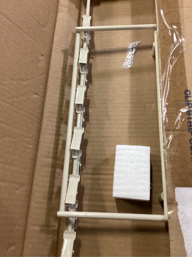 Condition photo showing New/Like New for clip strip chip rack display stand, snack rack, metal, 2 rows, 30 clips, off-white, organize snacks in retail stores and household, product merchandising