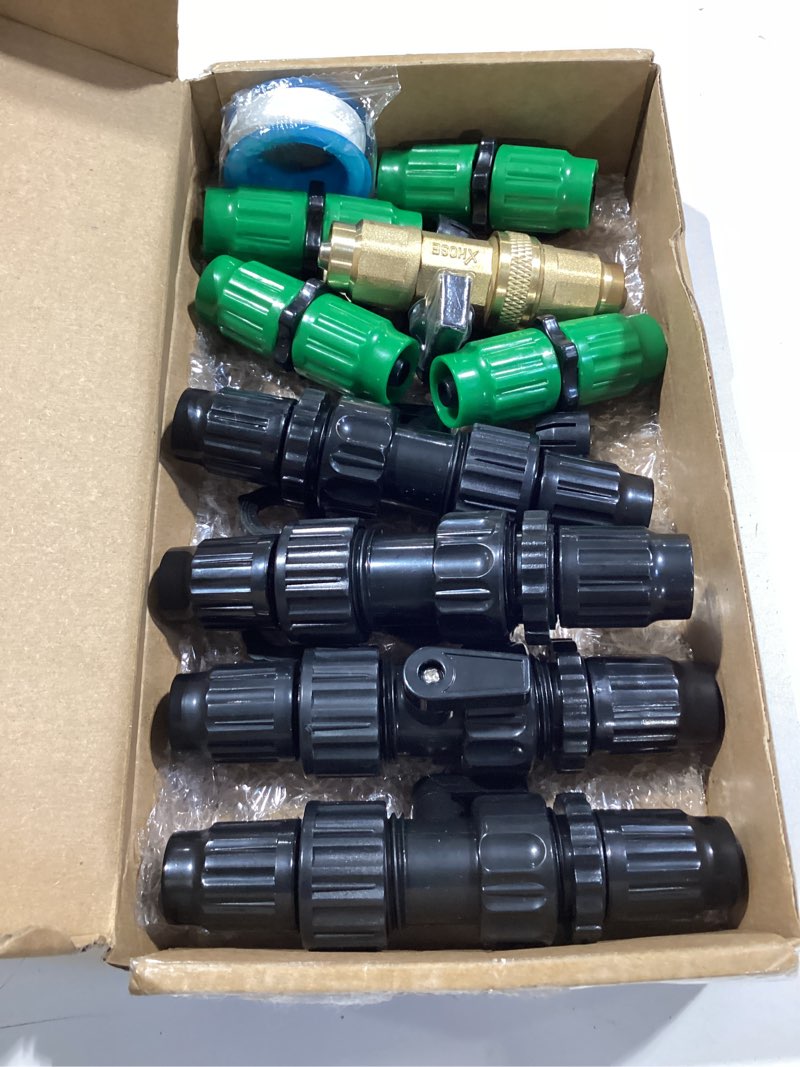 Condition photo showing Good Condition for jagely garden expandable hose end adapter with shut off valve 4 sets garden expandable hose repair kit with 8 pcs 3/4'' rubber gaskets 4 sets green dual channel hose female male connector accessories