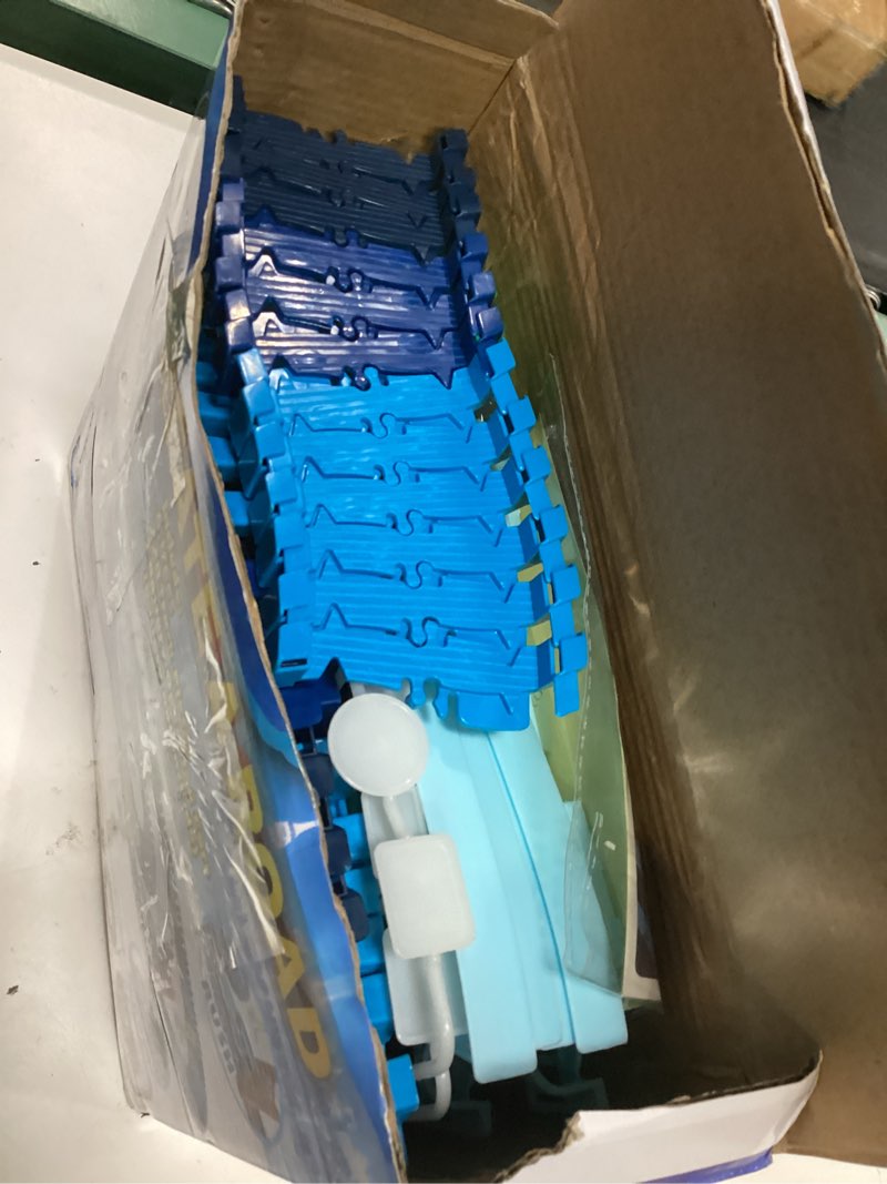 Condition photo showing Good Condition for track car toys, 269 pcs racing tracks toy, create a frozen world race road, flexible tracks playset & 2 pcs cool race cars, toddler toys birthday gifts for age 3 4 5 6 year old boys girls blue