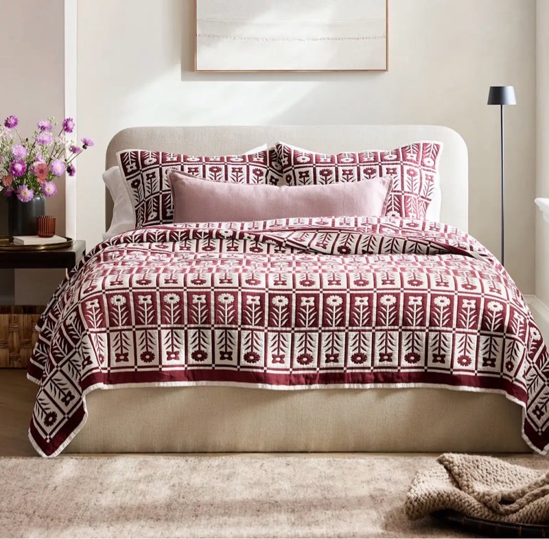 organic cotton jacquard floral coverlet king