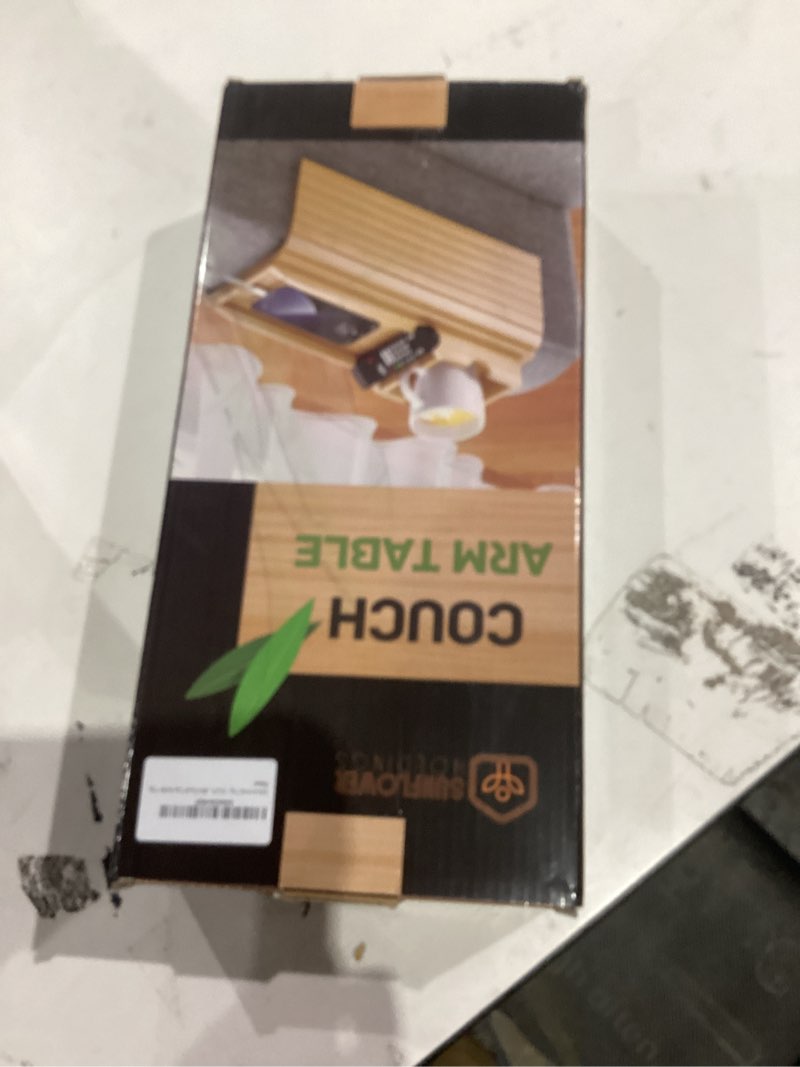 Condition photo showing New/Like New for Bamboo Couch Arm Tray Table | 2-in-1 Detachable Sofa Tray with Slidable Cup Holder | 4.5 to 14 inches Wide Adjustable & Foldable Design with an Anti-Slip Surface for Drinks, Snacks, and Remote