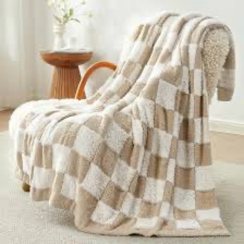 Snuggle Sac Checkered Throw Blanket Faux Fur Microfiber Blankets for Couch,Cozy Soft Warm Blanket fo