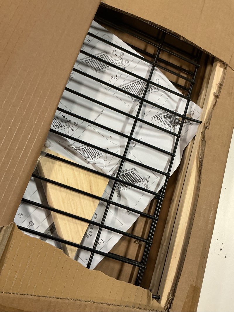 Condition photo showing As Is for YOCAN Extra Wide Adjustable Dog Gate for Doors, Stairs -19.7" H, 23.6"-45.3" Wide Pet Safety Gate, Freestanding Wood & Metal Frame - No Drill Pressure Mount, Indoor Safety Barrier (Black/Natural) H:19.7'' W:23.6"