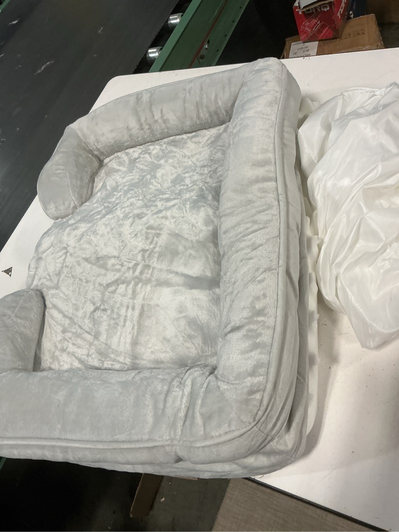 Condition photo showing As Is for Bedsure Orthopedic Dog Beds for Small Dogs - Washable Small Dog Cat Bed Waterproof, Comfort Pet Couch Sofa with Washable Removable Cover, Pets Bed with Nonskid Bottom, Light Grey, 24" 24"L x 18"W x 6"Th Ether Grey
