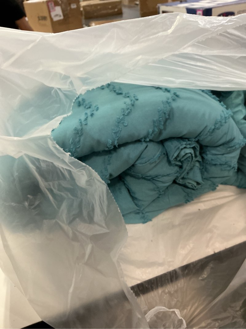 Condition photo showing As Is for litanika grayish teal queen size comforter sets, 3 pieces lightweight chevron tufted bedding comforter set, fluffy down alternative comforter bed set gift choice (90x90in comforter and 2 pillowcases) grayish teal queen (90"x90")