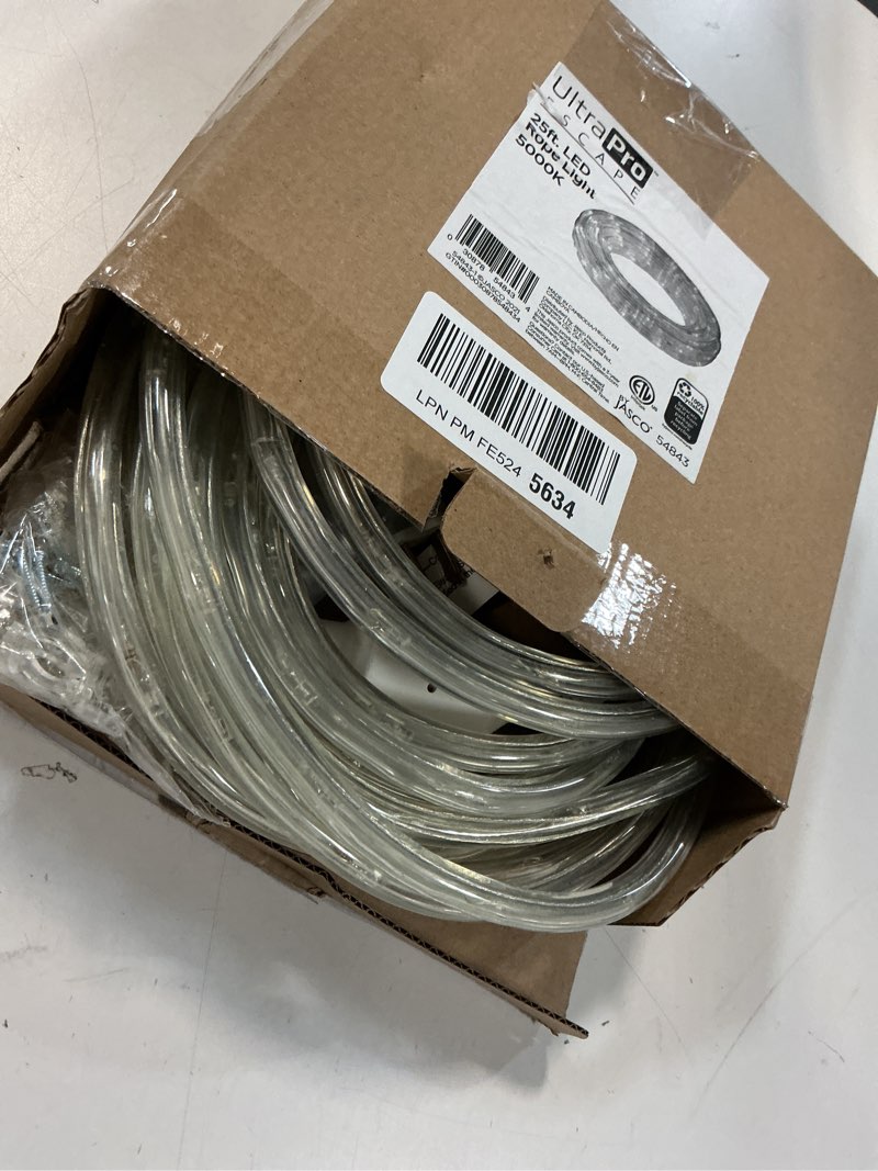 Condition photo showing As Is for UltraPro LED Rope Lights, 25ft Classic Clear Rope, Cool White Light 5000K, Indoor/Outdoor, Flexible, Linkable, Durable, Rope Lights Outdoor, 54843