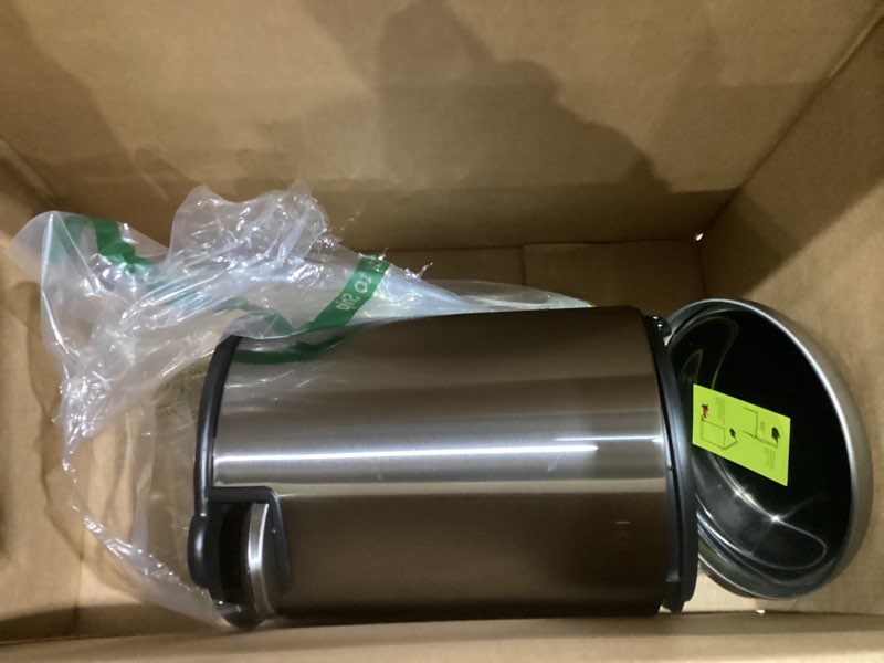 Condition photo showing Good Condition for EKO Serene 5L / 1.32 Gallon Step Trash Can with Lid, Small Stainless Steel Round Garbage Can with Removable Inner Bucket, Compact Bin for Powder Rooms, Offices & Tight Bathroom Spaces. 5L Round - SS