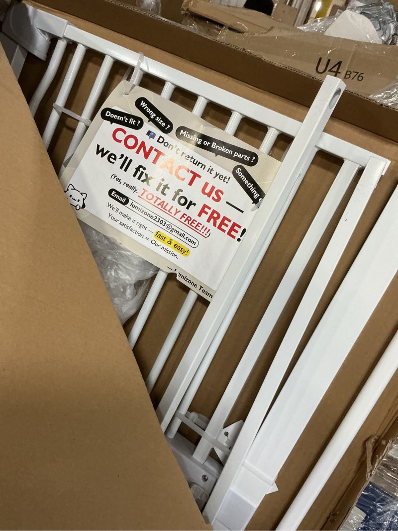 Condition photo showing Good Condition for lumizone extra tall cat gate 55.12" high pressure mounted 29.92"-34.24" extra wide 1.37" gap no drilling auto-close one-handed operation tall pet gate for dogs(white, 55.12" h x 29.92"-34.24" w) 55.12" h-white 29.92"-34.24" w