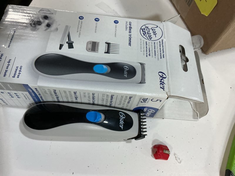 Condition photo showing As Is for oster® less stress cordless lightweight compact pet trimmer for face paws sensitive areas