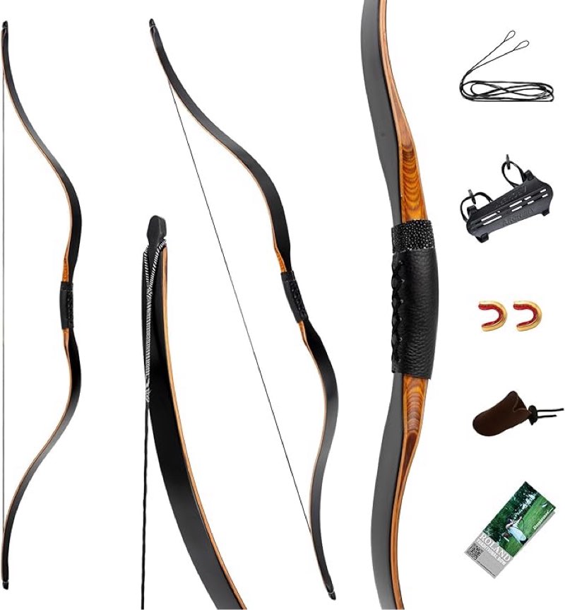 Deerseeker Archery 59" Recurve Bow Set Handmade Traditional Longbow Ambidextrous Horsebow for Adults & Youth Hunting Target Shooting 20-60lbs 20lbs