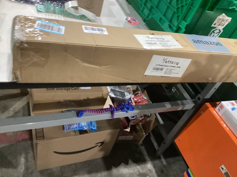 Condition photo showing New/Like New for Yettsoy Room Divider 6FT Tall Folding Privacy Partition Screen, 88'' W Portable Wall Divider for Room Separation, Freestanding 4 Panel Room Divider Panel Privacy Screen for Dorm Studio Office, Grey