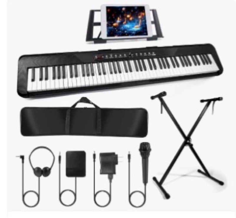 88 Key Keyboard Piano, Semi Weighted Electronic Digital Piano with Music Stand, Power Supply, Sustai