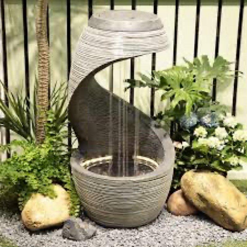Hanora handcrafted weather resistant floor fountain with light incomplete