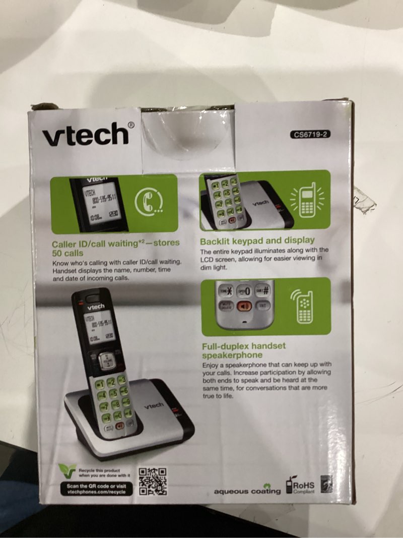 Condition photo showing New/Like New for VTech CS6719-2 2-Handset Cordless Phone with Caller ID/Call Waiting, Handset Intercom & Backlit Display/Keypad, Silver Cordless Phone with Caller ID 2 Handsets Silver 2 Handsets