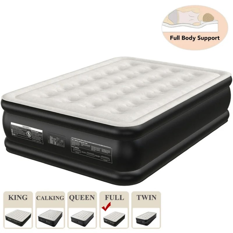 ophanie full air mattress, 18-inch elevated inflatable bed with built-in pump, puncture-resistant, quick inflation/deflation, portable for camping & guests, black