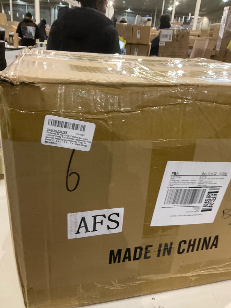 Condition photo showing New/Like New for Shihanee 36 Pcs Pillar Candles and Glass Cylinder Vases Tall Cylinder Holders for Pillar Candles Wedding Centerpieces, Total 18 Sets(2.6'' X 4.7'', 5.9'', 7.9'',Clear,White) Clear,white 2.6'' X 4.7'', 5.9'', 7.9''