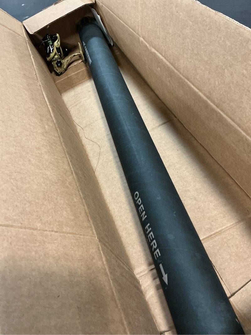 Condition photo showing As Is for kastking spartacus defender twin-tip fishing rod and reel combo, spinning & baitcaster combo, kastflex im7 graphite 2-piece blanks with backup tip section, pts system, eva handles spin-6'0" ml-2000 reel (2pcs+ extra tip)