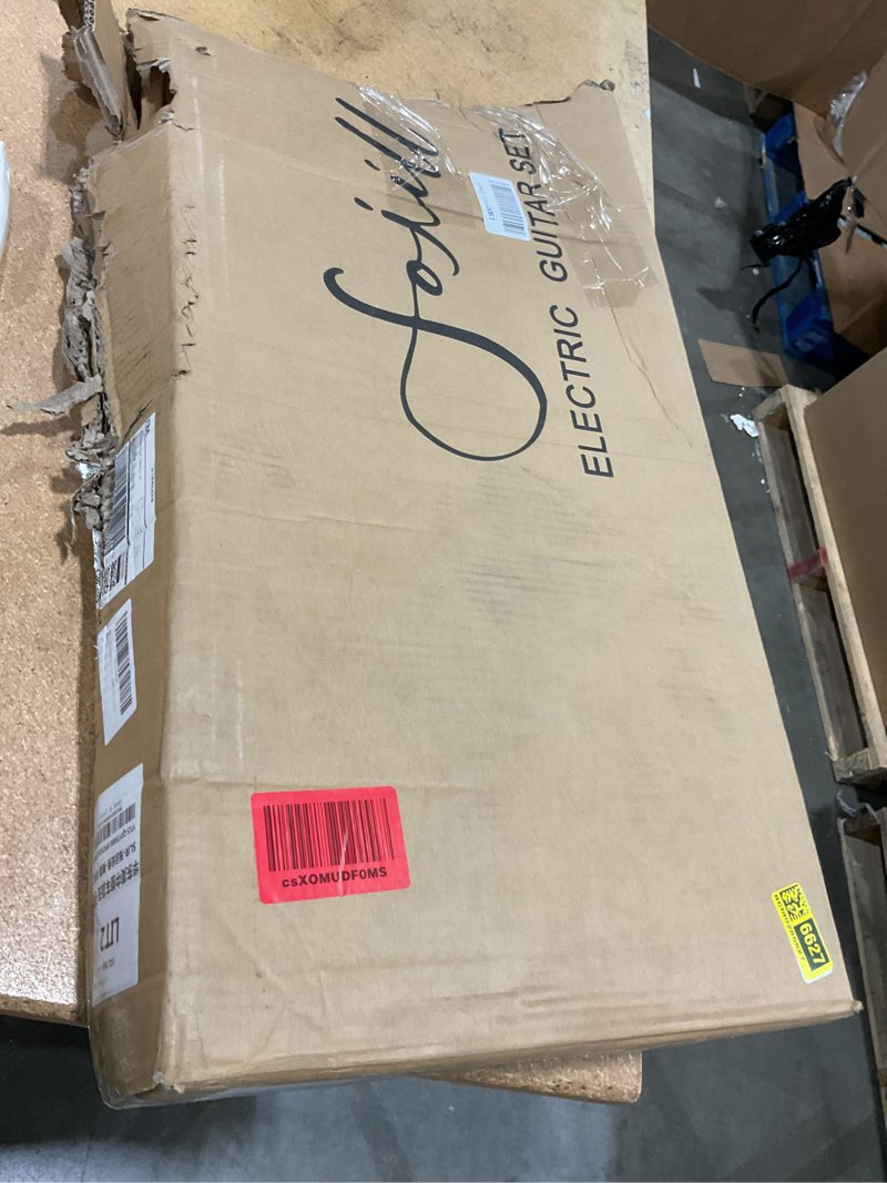Condition photo showing New/Like New for fojill hss pickup 39 inch full size electric guitar kit set beginner starter combo package bundle 10w battery power bluetooth amplifier amp bag,picks, cable, strap, extra strings pink fstk-60