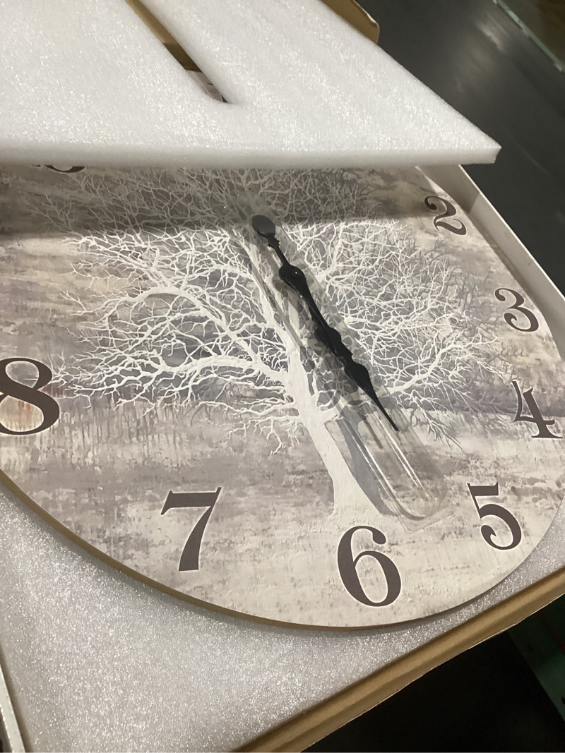Condition photo showing As Is for xfm large farmhouse wall clock silent wooden wall clocks battery operated 24 inch rustic country tree of life clock decorative for kitchen living room bedroom 24 inch gray