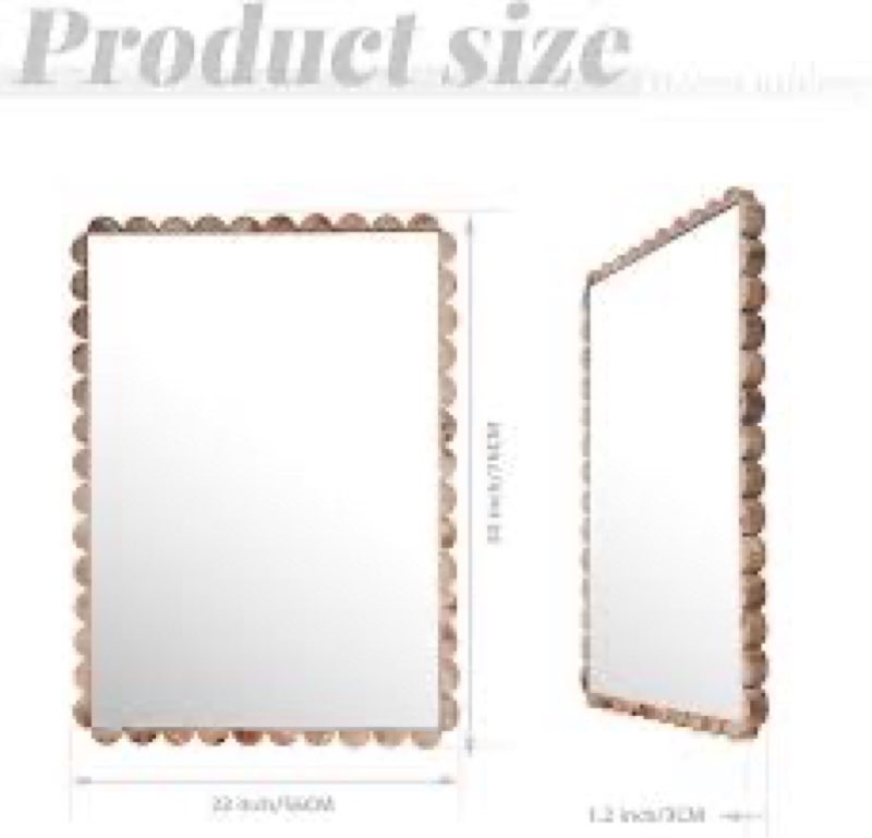 Wavy Mirror Solid Wood,22x30 Boho Bathroom Wooden Natural Farmhouse Scalloped Irregular Country Mirror for Living Room,Bedroom,Entryway