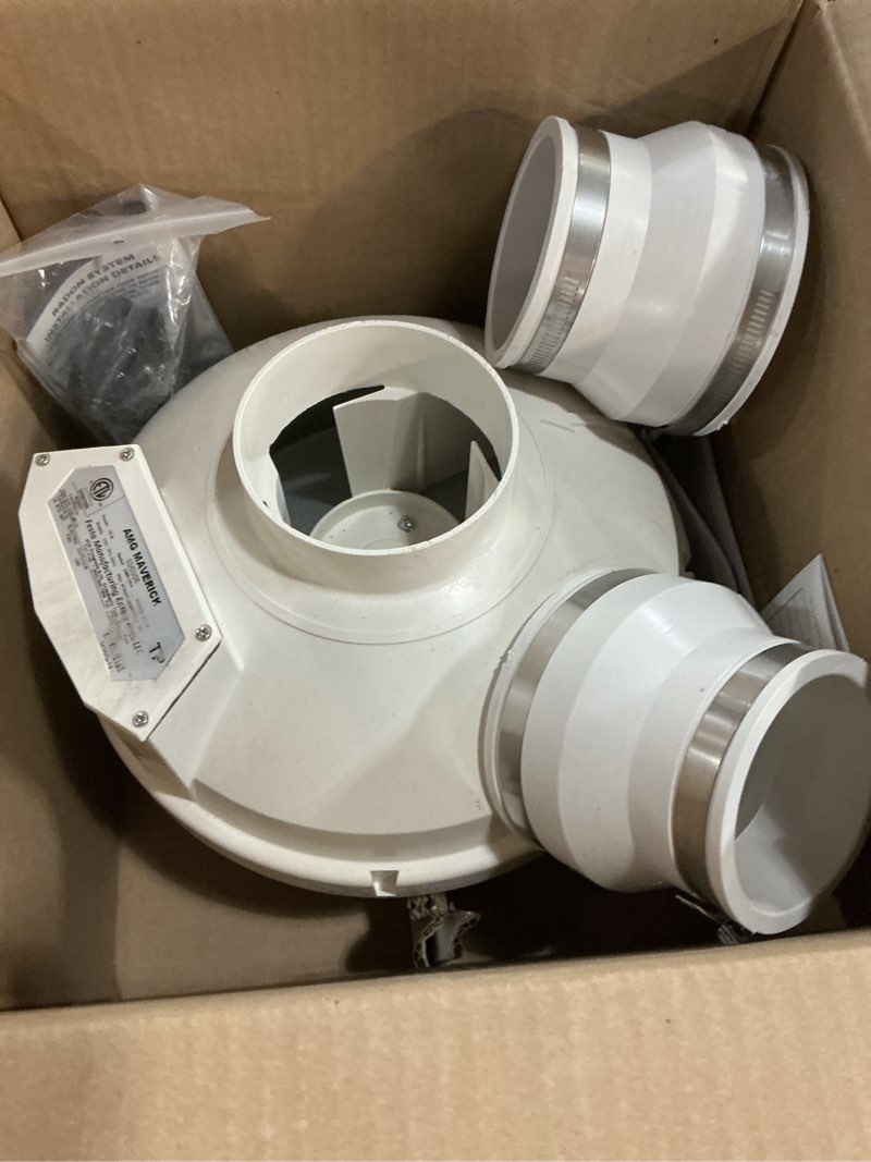 Condition photo showing Good Condition for Festa AMG Maverick Radon Fan - Quiet and Energy Efficient 260 CFM Radon Mitigation System Inline Duct Fan - 4" Electric Inline - Made with Sturdy Glass Reinforced Poly-Resin – White