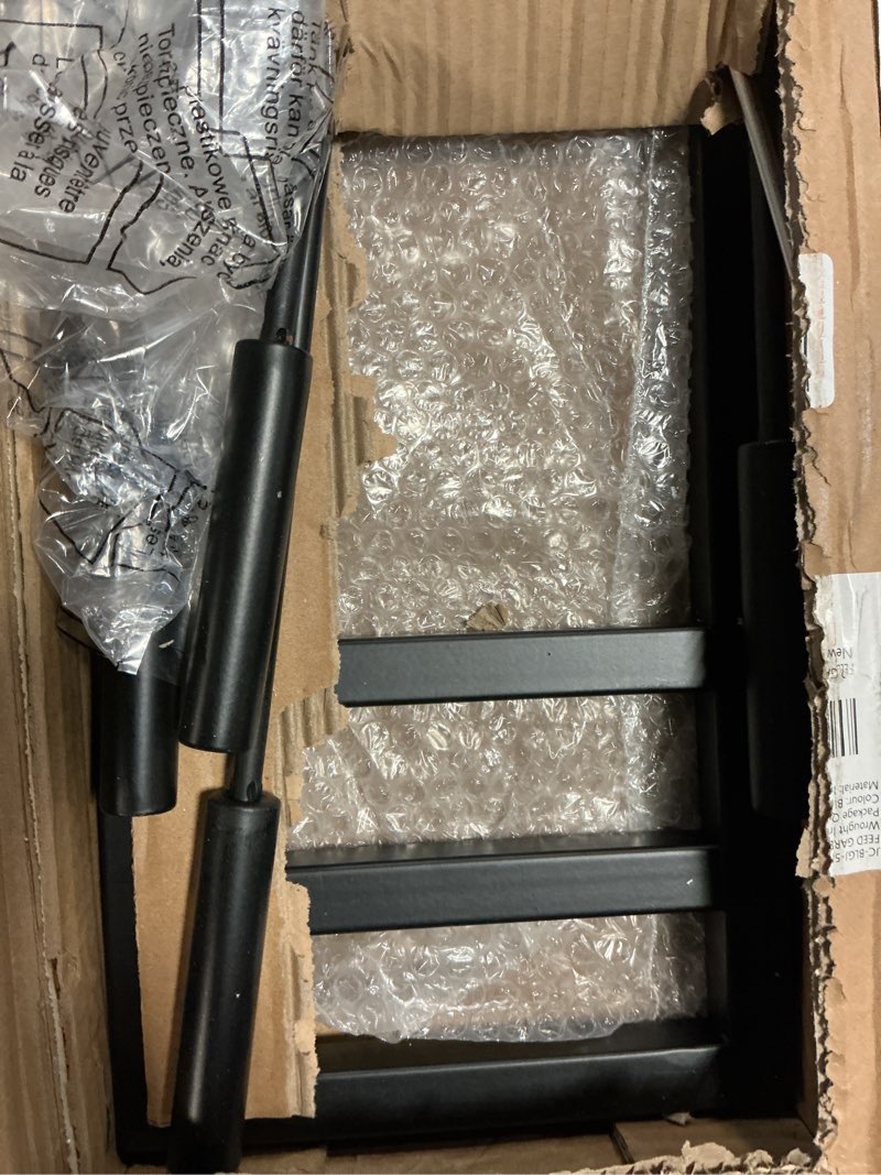 Condition photo showing As Is for FEED GARDEN Fireplace Tools Set 5 Pieces, 30 Inch Modern Wrought Iron Outdoor Fireplace Accessories Set Long Holder Indoor with Poker, Tong, Shovel, Brush, Base Black Dark Black