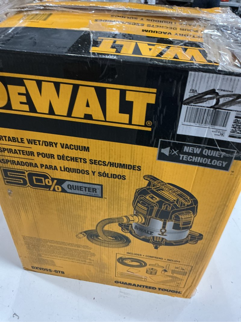 Condition photo showing As Is for dewalt 5 gallon 4 hp stealthsonic shop vacuum wet and dry dxv05s-qtb with 6 dust bags ultra quiet stainless steel wet/dry vacuum cleaner with powerful suction for garage, jobsite, and workshop
