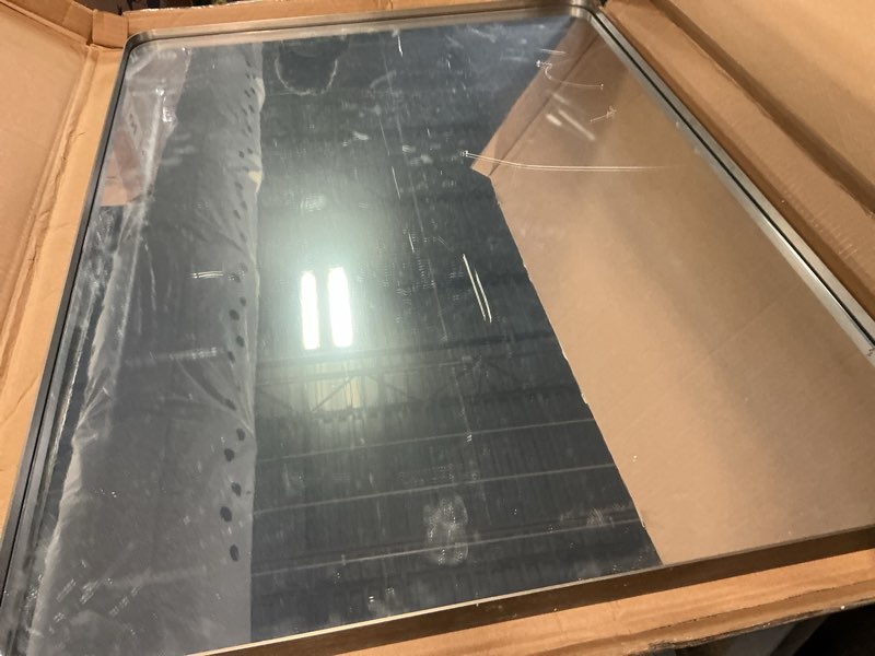 Condition photo showing Good Condition for LOAAO 24X32 Inch Brushed Nickel Bathroom Mirror, Rounded Rectangle Silver Metal Frame Mirror, Brushed Nickel, Anti-Rust, Shatter Proof, Hangs Horizontally or Vertically Brushed Nickel 24"L x 32"W
